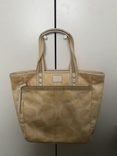 Coach Hamptons Signature Jacquard Tote Bag Cream Pale Yellow Monogram Designer