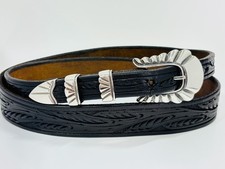 Chacon Santa Fe Sterling Silver .925 3/4" Ranger Belt Buckle 36 Tooled Leather