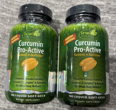2 Pack IRWIN NATURALS Curcumin  Pro-Avtive Turmeric + BioPerine 90 Softgels