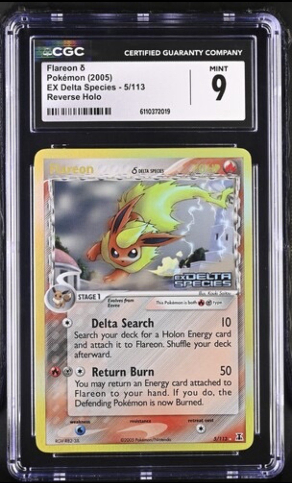 Pokémon Flareon 2005 Delta Species Reverse Holo EX 5/113 CGC 9 MINT Low Pop 🔥