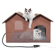 Indoor Heated Cat House, Adjustable Temperature Cat Heating Bed with Timer an...