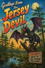 Tarjeta postal The Jersey Devil New Jersey Pine Barrens dibujos animados fantasía mítica B903