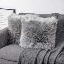 OYIMUA 2 Pcs Weicher Zierkissenbezüge Deko Kissen Schaffell Lammfell Kunstfel...
