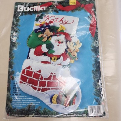Bucilla 83115 Christmas Felt Stocking Down The Chimney Applique 18  VTG NIP 1994