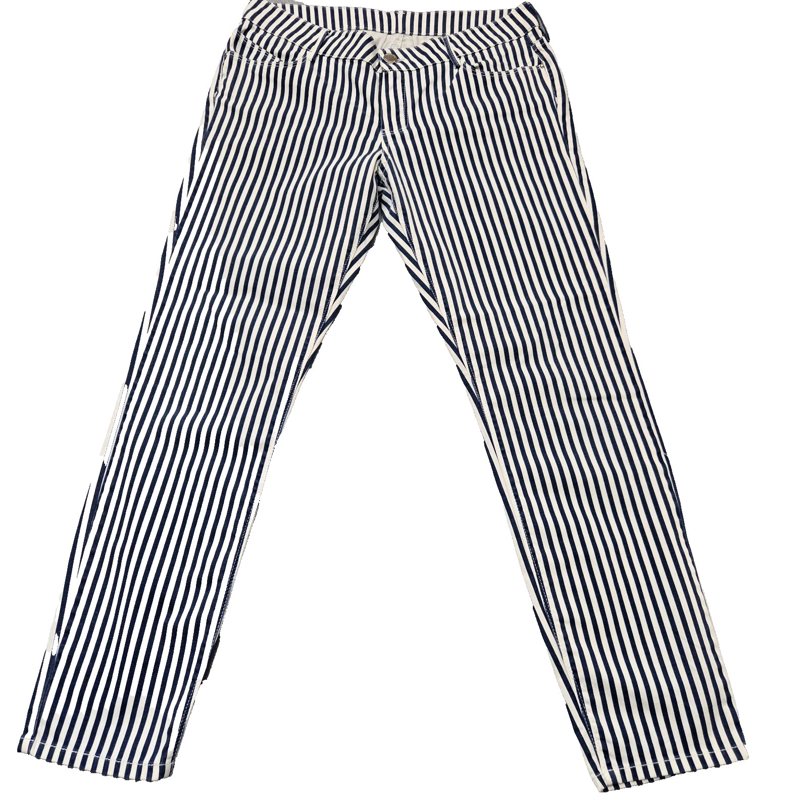 Massimo Dutti Womens Striped Skinny Chino Pants Blue White Slim Fit Size 10
