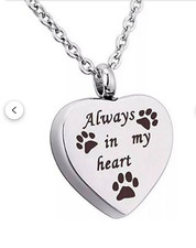 MEMORIAL PET URN HEART CAT DOG Pendant on 925 Plate Sterling Silver 18" Necklace