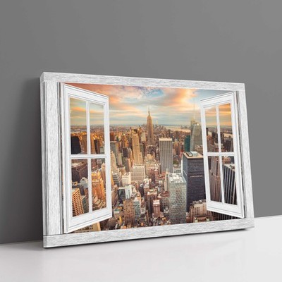 durchs Fenster New York City Skyline Open Window Leinwand Bild Druck