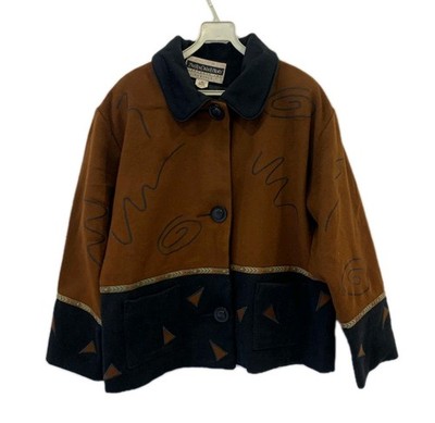 Mary Lou Oltbol Stoer Wool Jacket M 100% Wool Made in USA Color Block Art #97