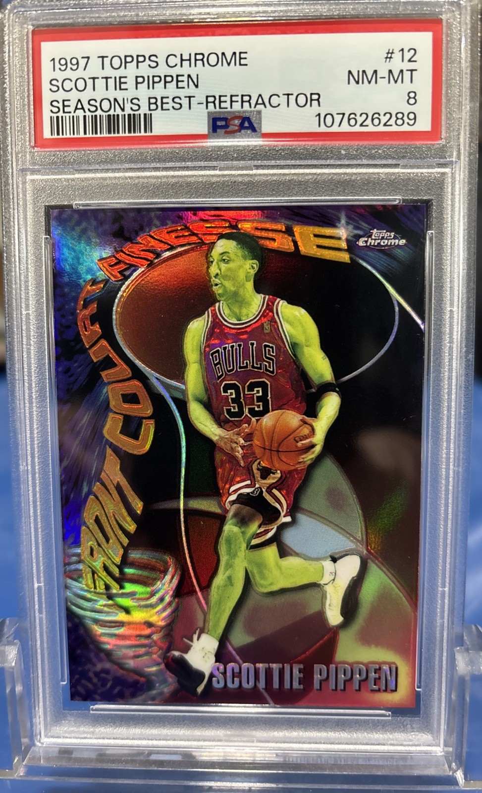 1997 TOPPS CHROME SEASON'S BEST REFRACTOR #12 SCOTTIE PIPPEN PSA 8