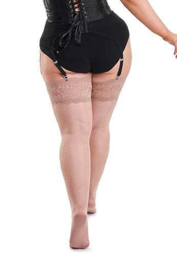 Plus Size Lace Cuff Top 20 Denier Black Beige Hold Up Stockings Large XL XXL UK - Picture 12 of 16