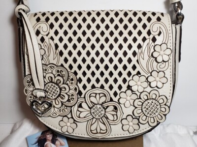 BRIGHTON TIVOLI TRELLIS COL BRITTA 3D FLORAL LEATHER APPLIQUE SHOULDER CROSSBODY