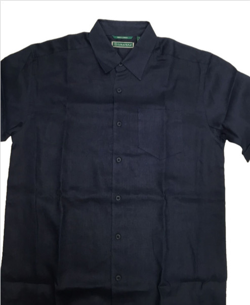 Мужская однотонная тканая рубашка с коротким рукавом и нагрудным карманом Cubavera платье синего цвета S 7590₽