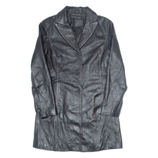 Vintage Kenneth Cole Womens Trench Coat Black Leather 90s M