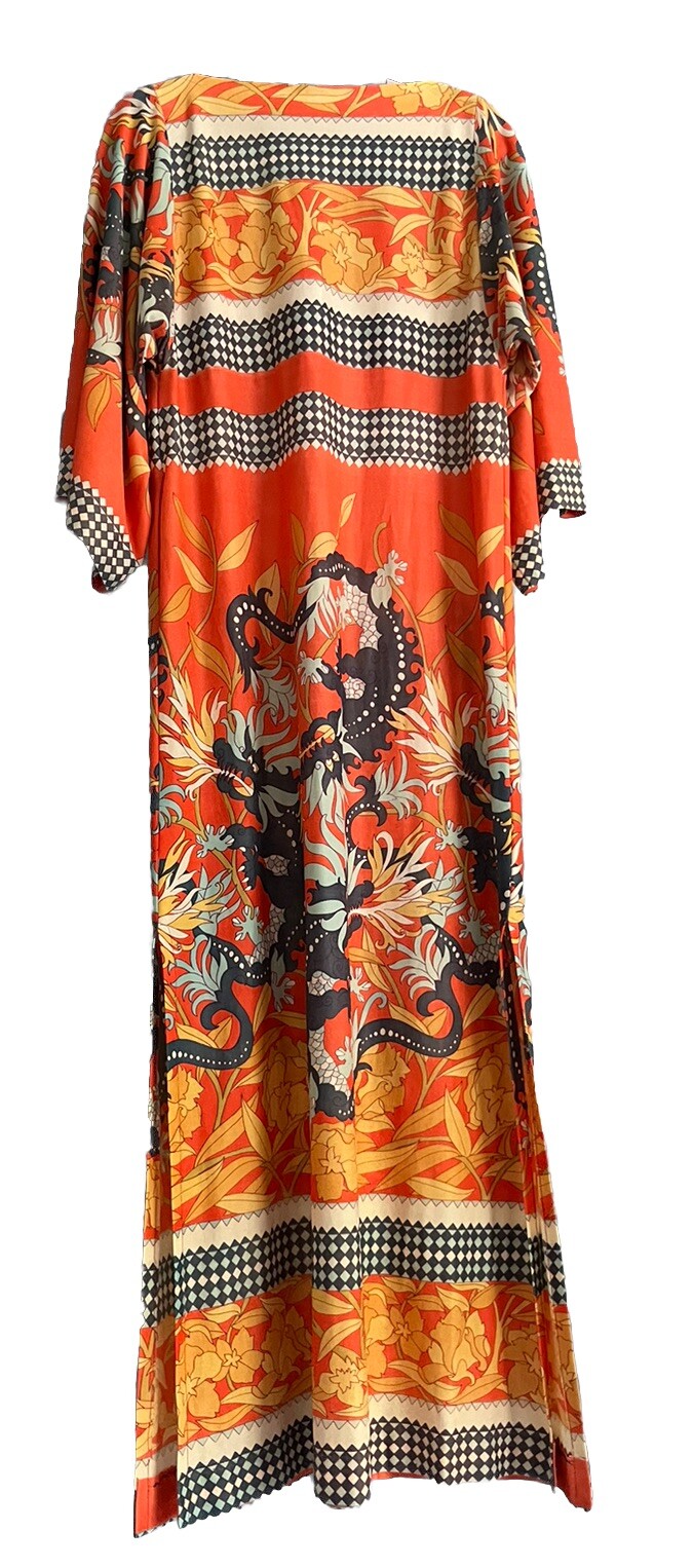 Vintage 60s 70s Keyloun Dragon Novelty Print Caftan M… - Gem