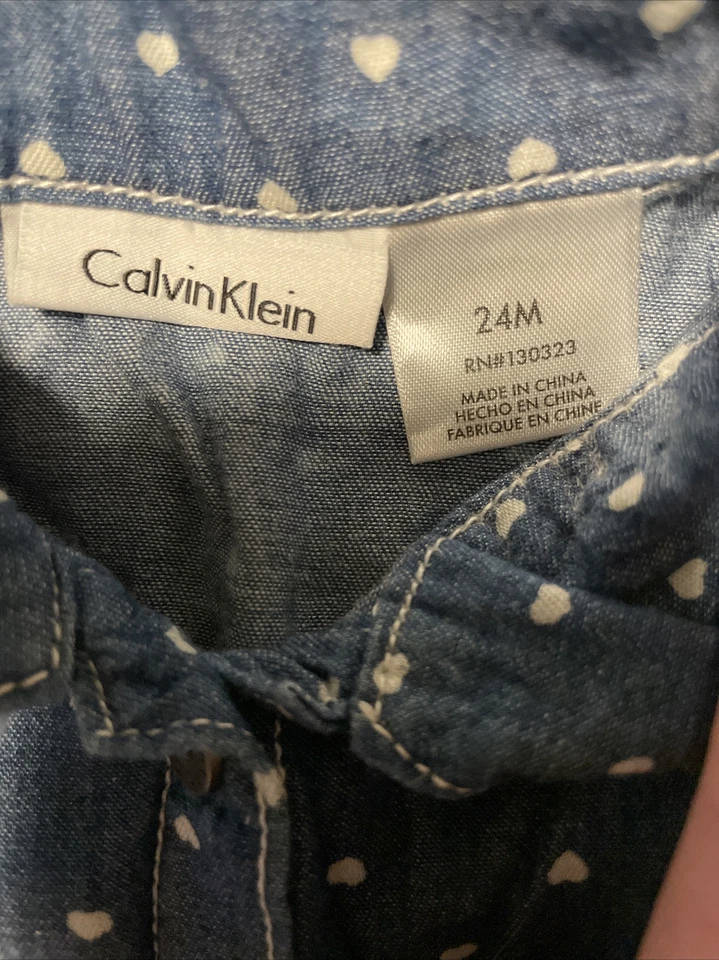 Calvin Klein Camisa Bebé Niña Talla 24 Meses Manga Larga Azul Algodón Foto 3 de 4