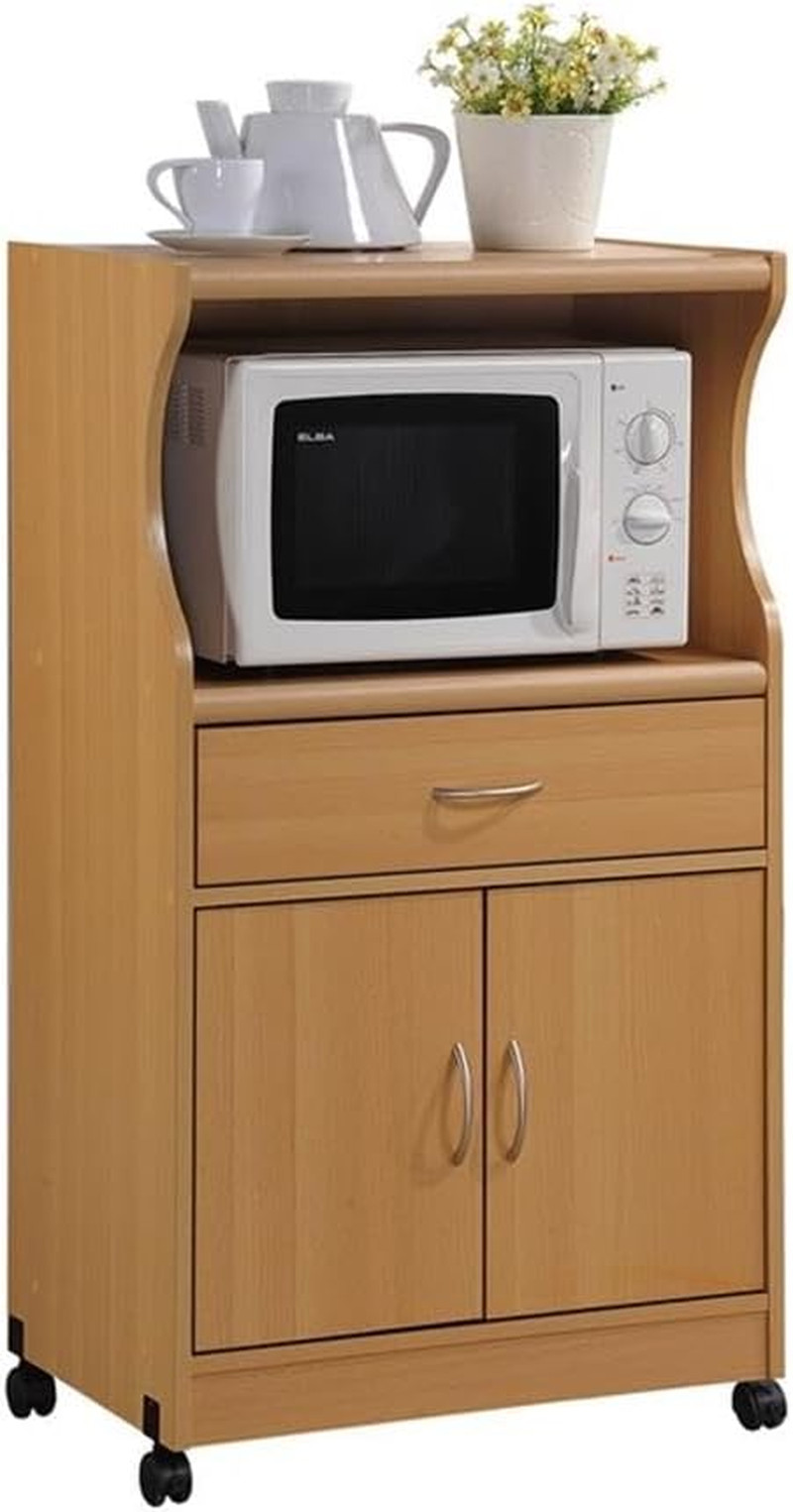 IMPORT Microwave Cart with One Drawer, Two Doors, and Shelf for Storage, Beech