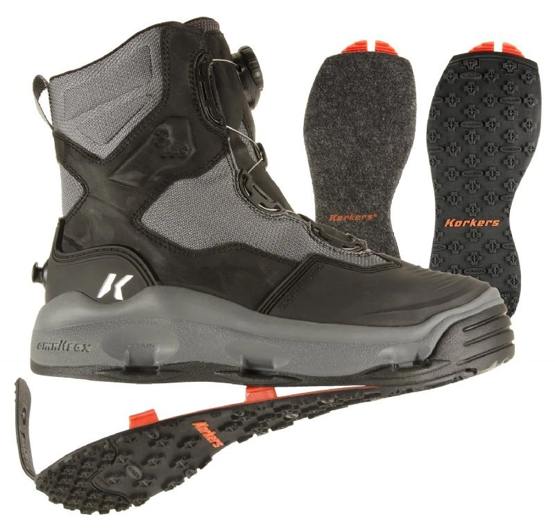 Korkers Darkhorse Wading boots w/Felt and Kling-On rubber soles - Size 10
