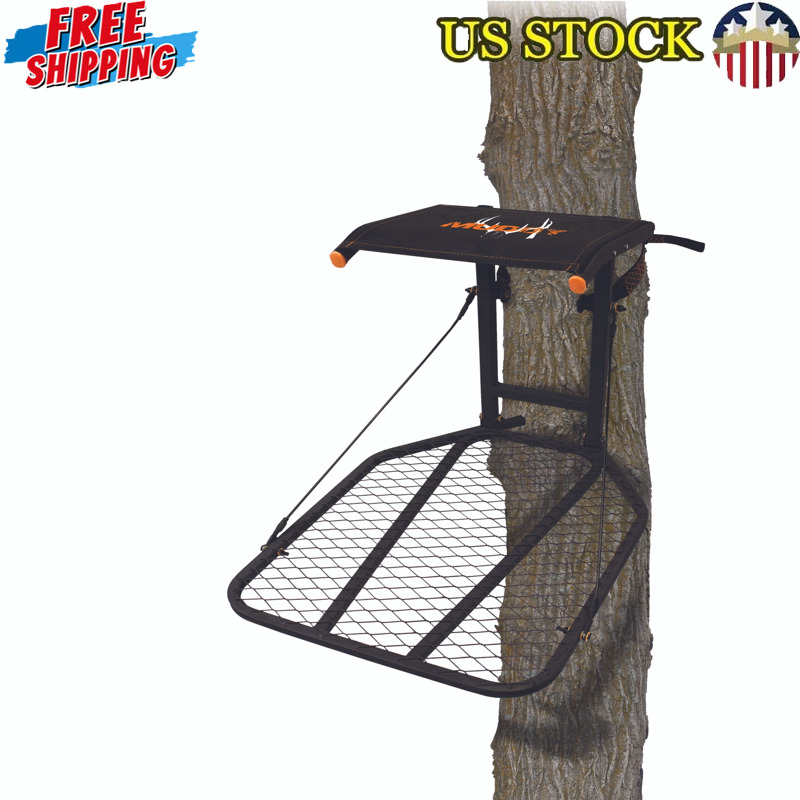 Hang-On Tree Stand W/ Flip Seat Back Silent Straps Wide Stance Platform Outdoor