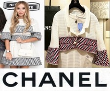 4.5K New Chanel 2013 White Mesh Tweed Crop Jacket 34 36 2 4 6 Coat Top Pearl S M