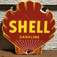VINTAGE SHELL GASOLINE 6” PORCELAIN ADVERTISING GAS PUMP CLAM SIGN