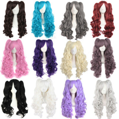 MapofBeauty 28'' Long Wavy Cosplay Wigs Lolita Curly Wavy 2 Ponytail Hair