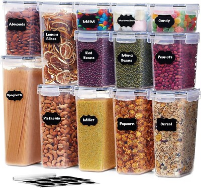 Kunststoff 13 Stck. Luftdicht Lebensmittel Aufbewahrung Behälter Universal Deckel & Etiketten BPA-frei