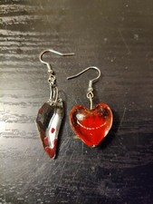 NEW Vampire Fang Wolf Crystal Heart Blood Glass Punk Emo Dangle Drop Earrings