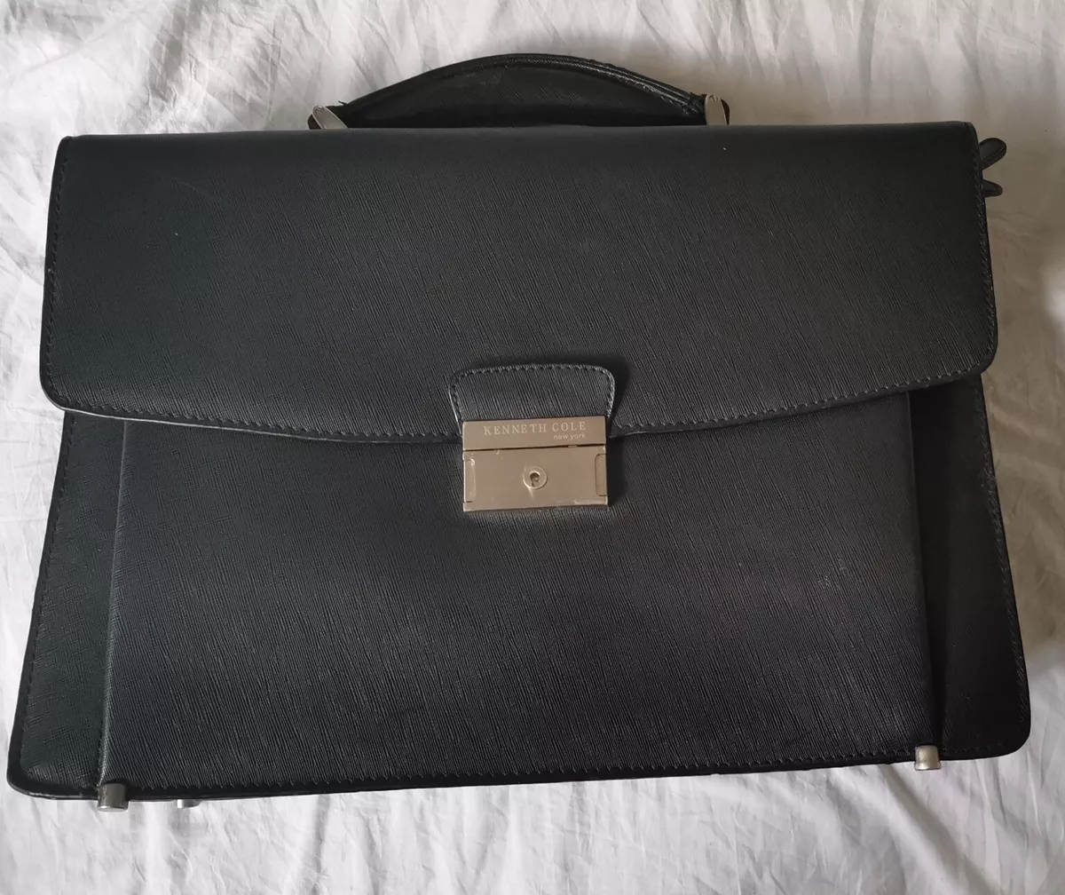 Kenneth Cole New York Black Leather Briefcase Messenger Bag Laptop Case