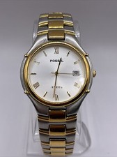 Fossil Steel Men's Watch FS-2700 Stainless Two Tone Band- New Battery
