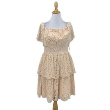 Eliza J Off Shoulder Lace Dress Womens 6 Anthropologie Tiered Back Zip Lined