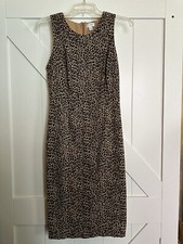 J Crew Sleeveless Brown Leopard Faux Suede Sheath Pencil  Midi Dress Size 2