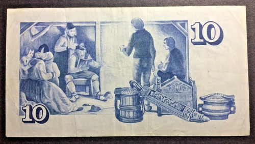 1961 Iceland 10 Kronur World Banknote Paper Money - Sedlabanki Islands - Afbeelding 2 van 2