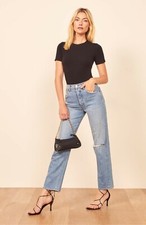 REFORMATION Ivy Ribbed Knit Waist Tie Cutout Open Back Crewneck Bodysuit Shirt L