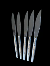 5 Vintage Everbrite Stainless Japan Flatware Knives serrated 7.25"