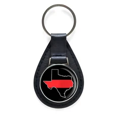 First Responder Thin Red Line Texas Firefighter Black Leather Keychain Silver 