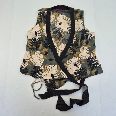 AUGUST SEIDE Wickeltop 12 grün Damen 100% Leinen Blumenmuster ärmellos