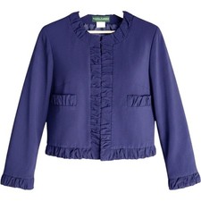 VTG Harve Benard Cropped Blazer Jacket Womens 10 12 L Lined Navy Career Modest
