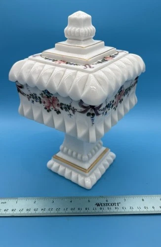 Vintage Westmoreland Painted Milk glass Wedding Cake Box