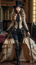 Custom Baroque Victorian Ball Gowns Black / White Long Sleeve Lace Inlaid Corset