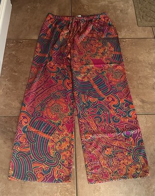 NWT NEW Natori Multi Color Kaleidoscope Satin Wide Leg Pajama Pants Small