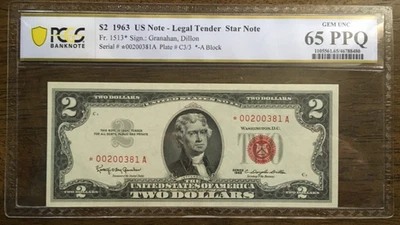 1963 $2.00 RED SEAL STAR NOTE PCGS 65 Fr #1513* S/N *00200381 A - Image 1 of 2