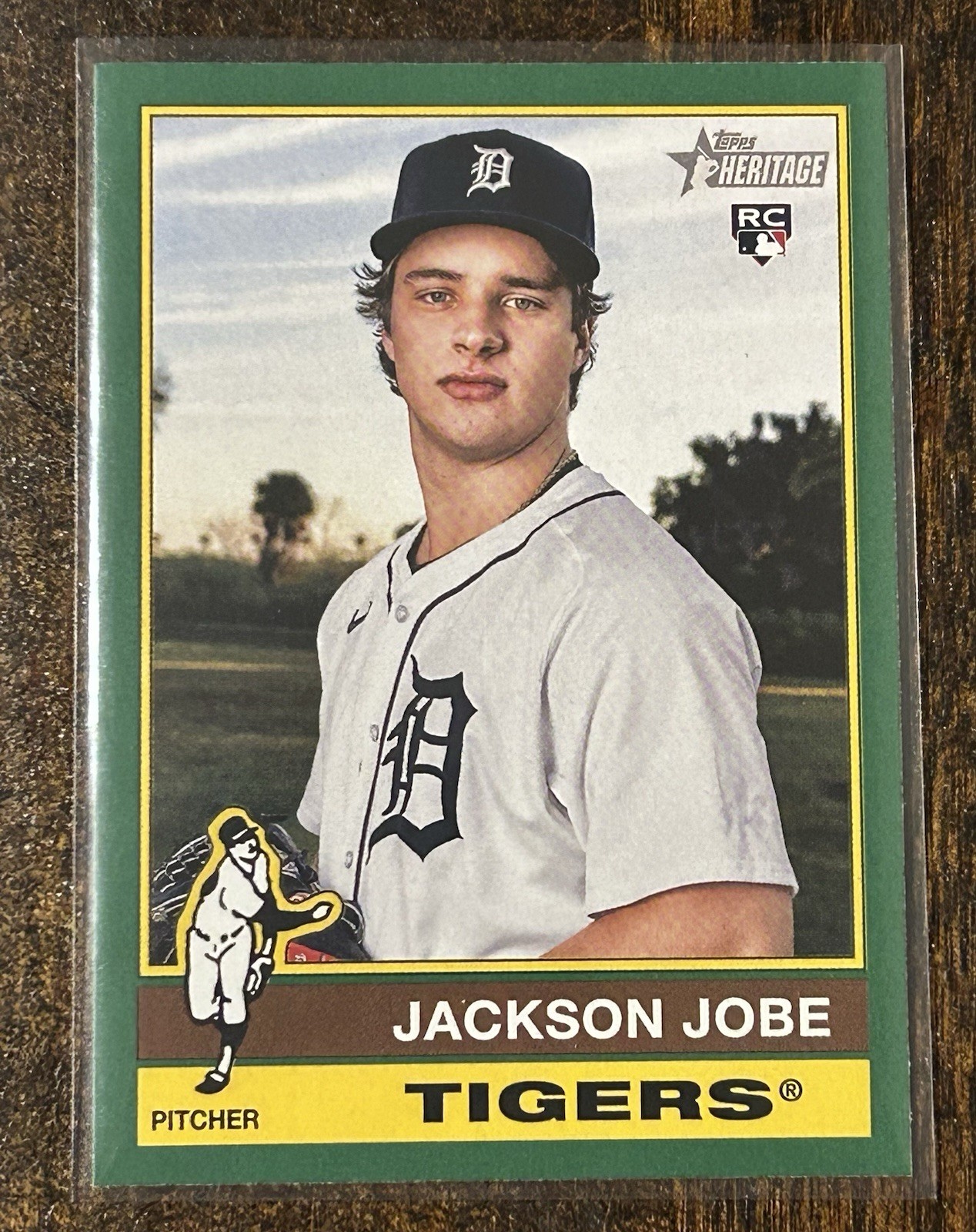2025 Topps Heritage #389 Jackson Jobe RC Dark Green Border - Detroit Tigers