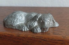 Vintage Pewter Sleeping Cocker Spaniel Dog Figurine Ornament Metal Desk Decor