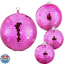 Nuenen 4 Pcs Large Pink Disco Ball Mirror Disco Ball 70s Mellow Hanging Disco