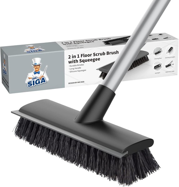 Mr.Siga 2-In-1 BodenbüRste Mit Langem Stiel, FliesenbüRste FüR Badezimmer &-image
