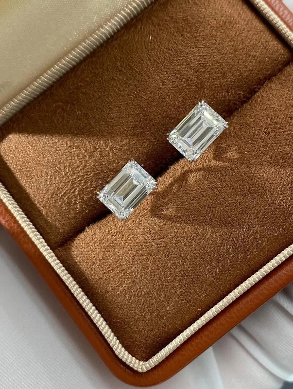 Engagement Gift Stud Earrings Emerald Lab Grown Diamond 14k White Gold #176