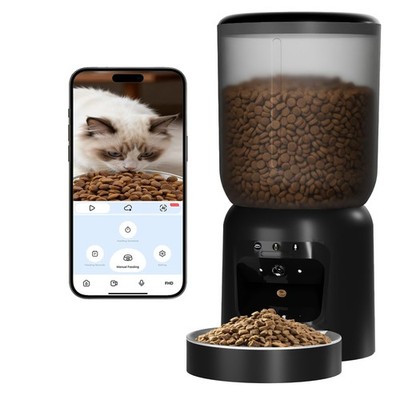 Automatic Cat Feeder with 2K Camera: Cat Food Dispenser with 6L Capacity, Con...