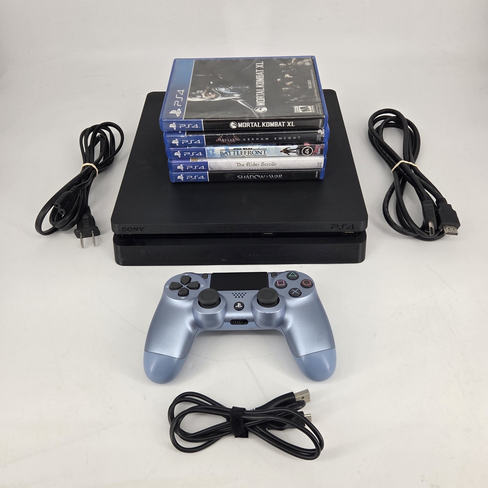 Sony PlayStation 4 Slim 500GB Console With Controller, Cables & Games - WORKING
