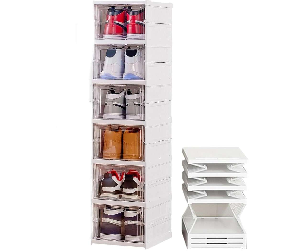 Scarpiera Salvaspazio Slim 6 Piani Con Coperchio E Ventilazione – Trasparente, Impilabile, Pieghevole Per Scarpe Fino Al 46
