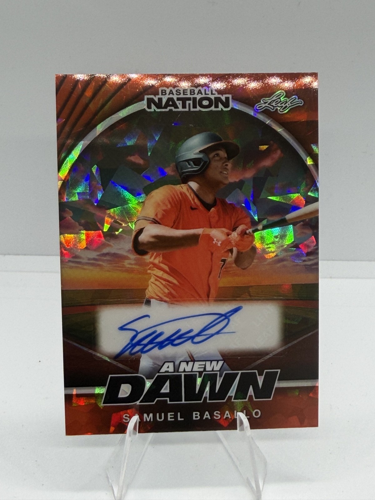 2025 Leaf Baseball Dawn Autographs Samuel Basallo #NA-SB1 Blue Crystals /7 